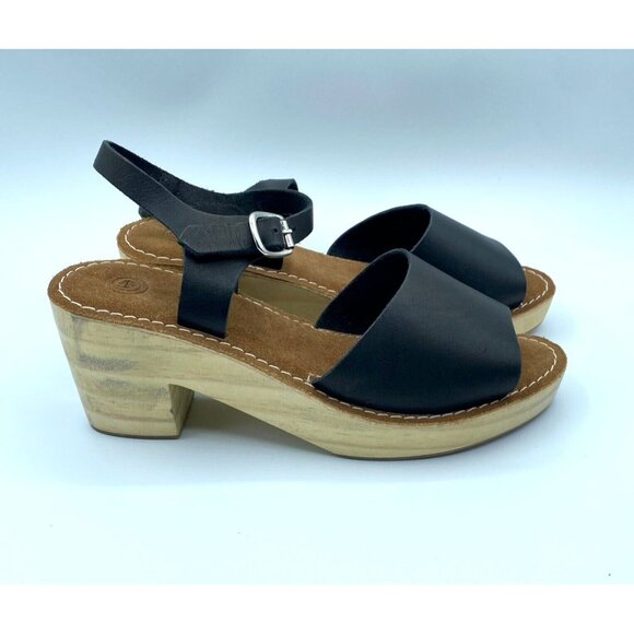 Urban Outfitters Wooden Heel Clog Sandals Black Leather Sz 10 Buckle NWOB - Picture 9 of 10